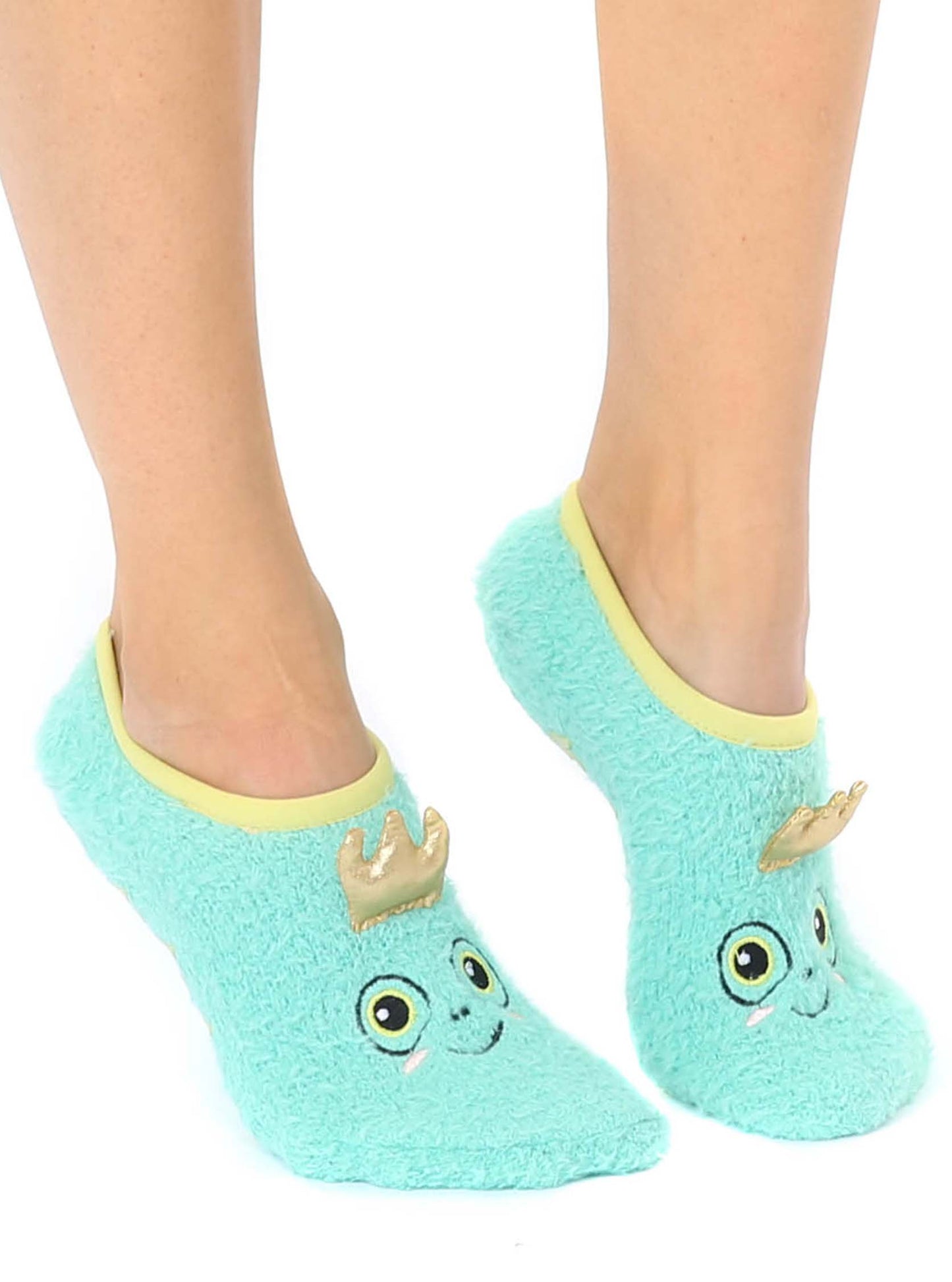 Fuzzy Slipper Socks w/ 3D Crown - Frog Prince - Teal Green