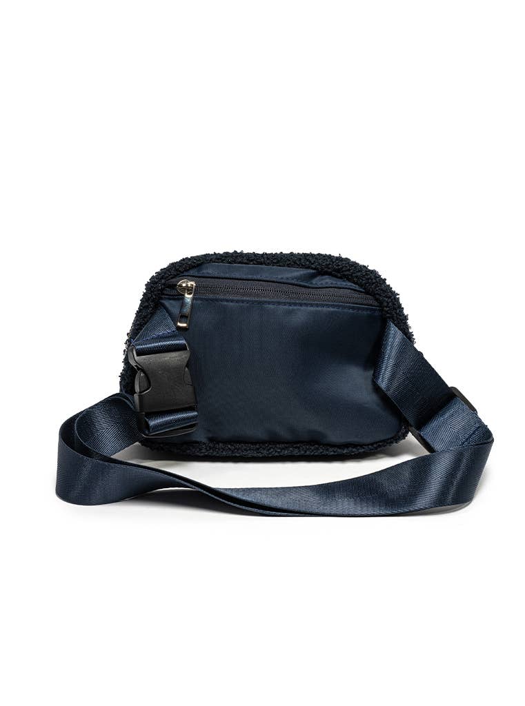 Adjustable Belt Bag - Blue & White Daisies - Navy Blue