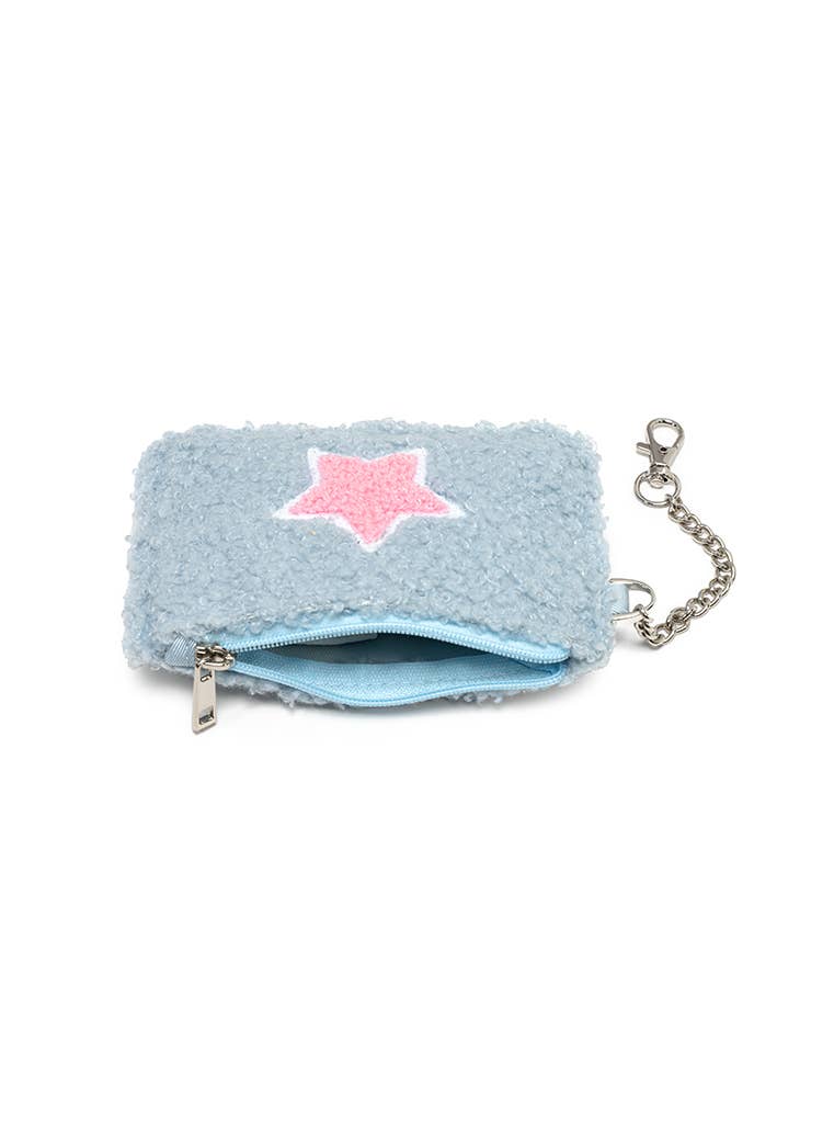 Keychain Pouch - Pink Star - Light Blue