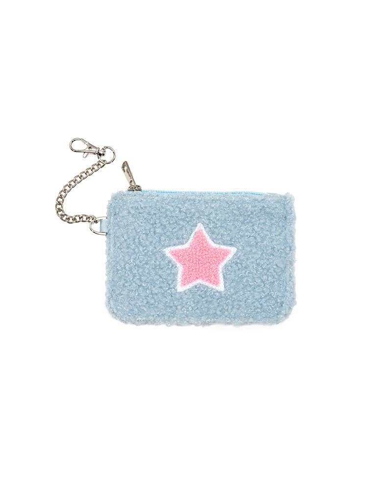 Keychain Pouch - Pink Star - Light Blue
