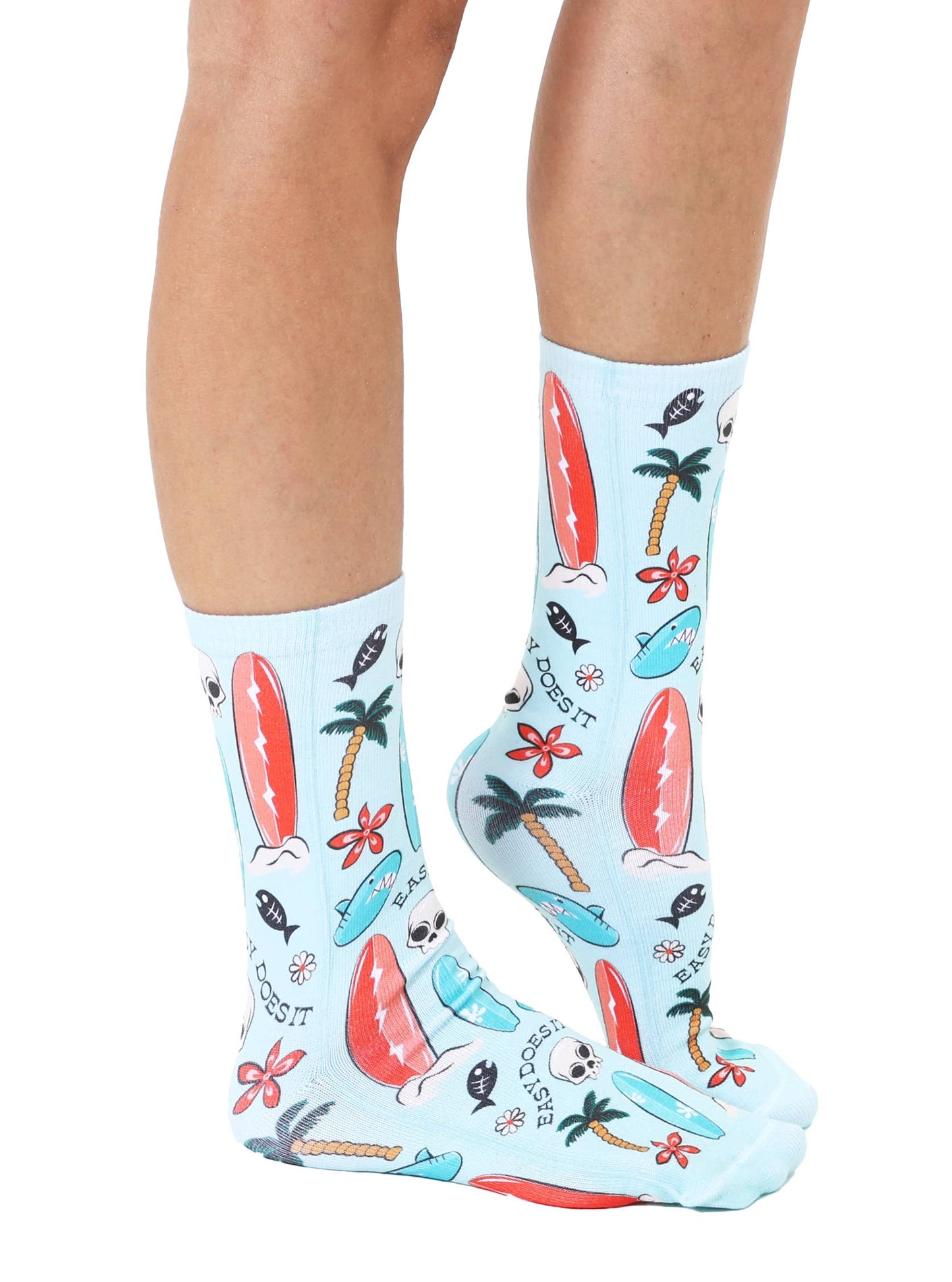 Novelty Graphic Crew Socks - Surfin' Extreme - Pale Blue