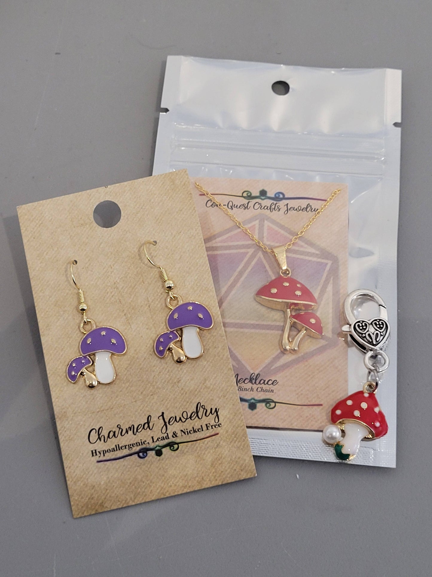 Mushroom & Toadstool Earrings, Necklaces & Zipper Pulls