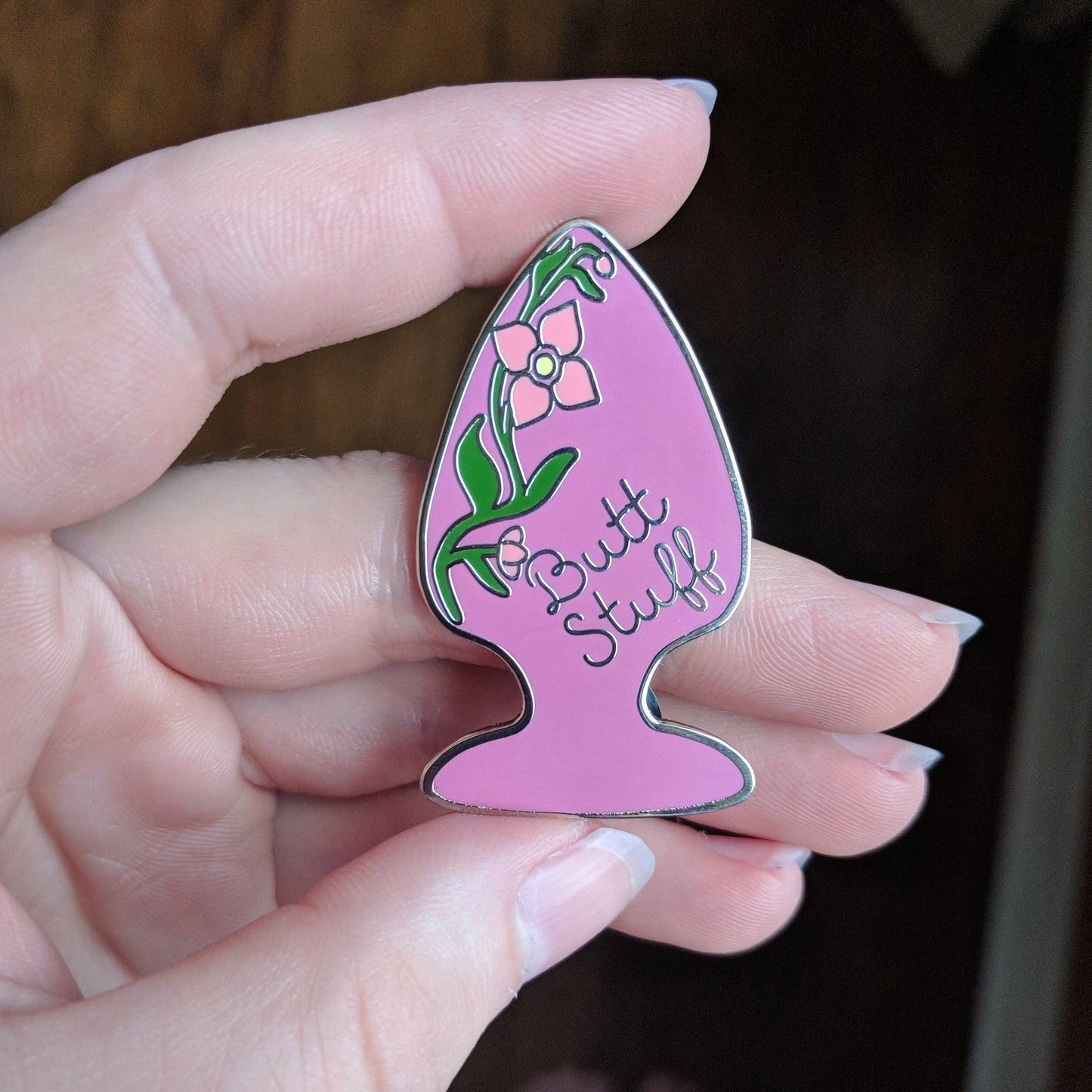 Butt Stuff - purple butt plug, erotic, kinky hard enamel pin
