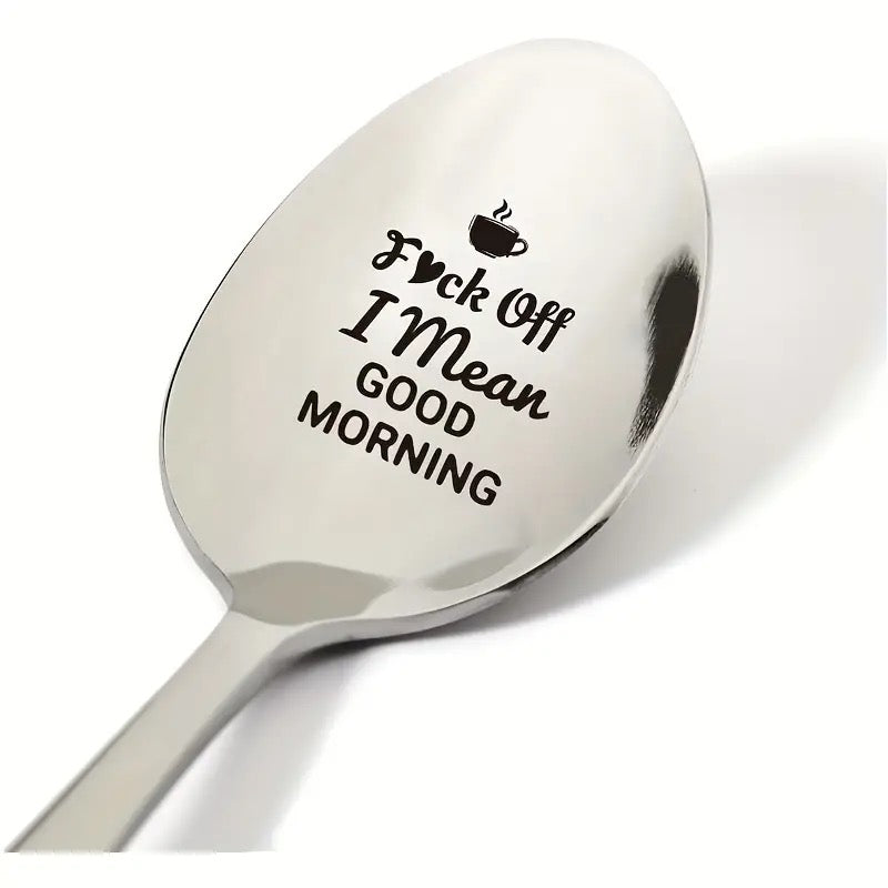 Metal tea spoon with saying