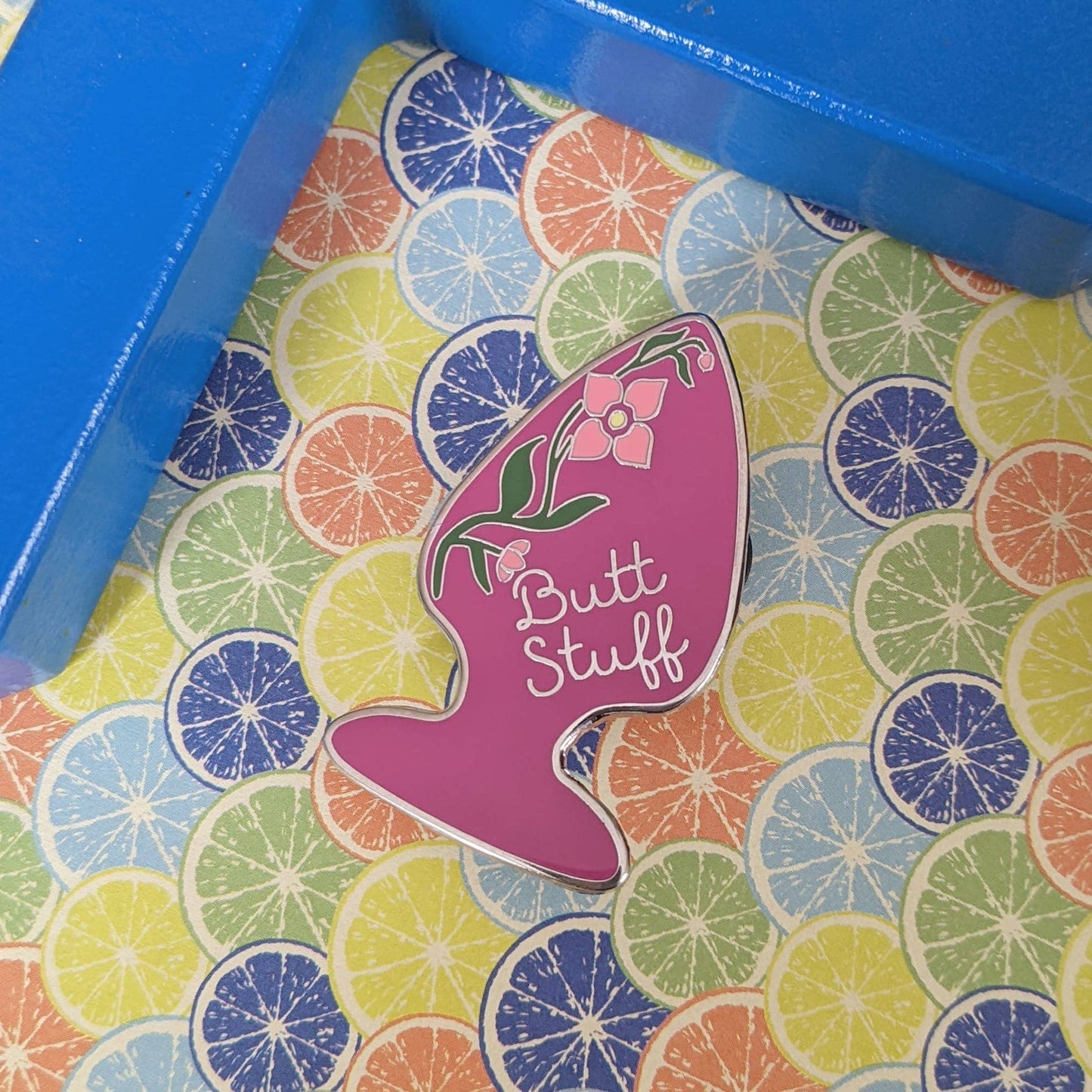 Butt Stuff - purple butt plug, erotic, kinky hard enamel pin