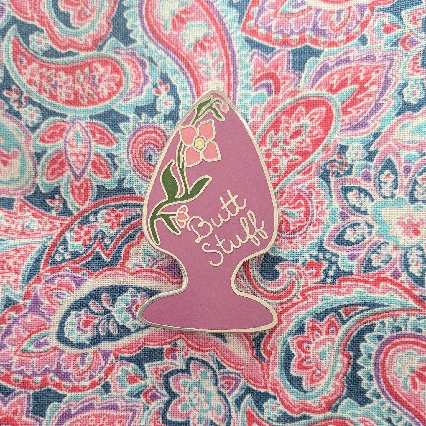 Butt Stuff - purple butt plug, erotic, kinky hard enamel pin