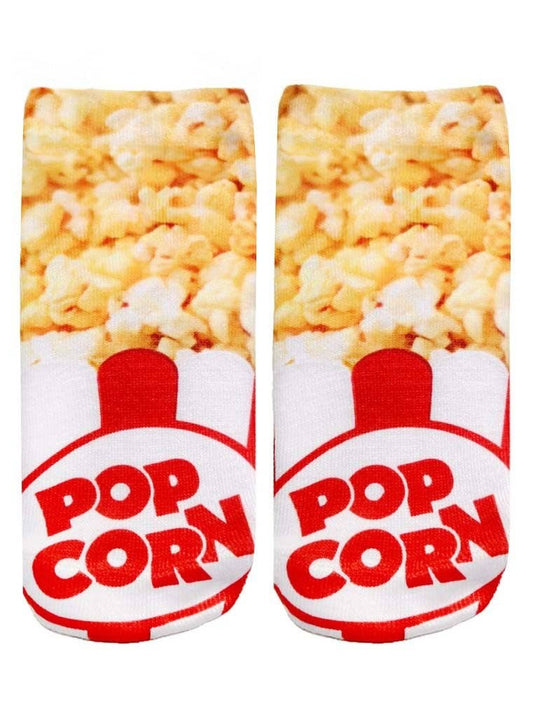 Novelty Graphic Ankle Socks - Classic Box of Popcorn
