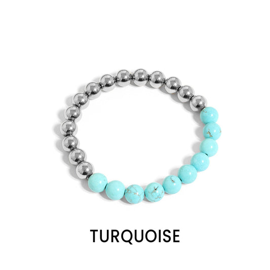 Stainless Steel Semi Precious Beaded Stretch Bracelet