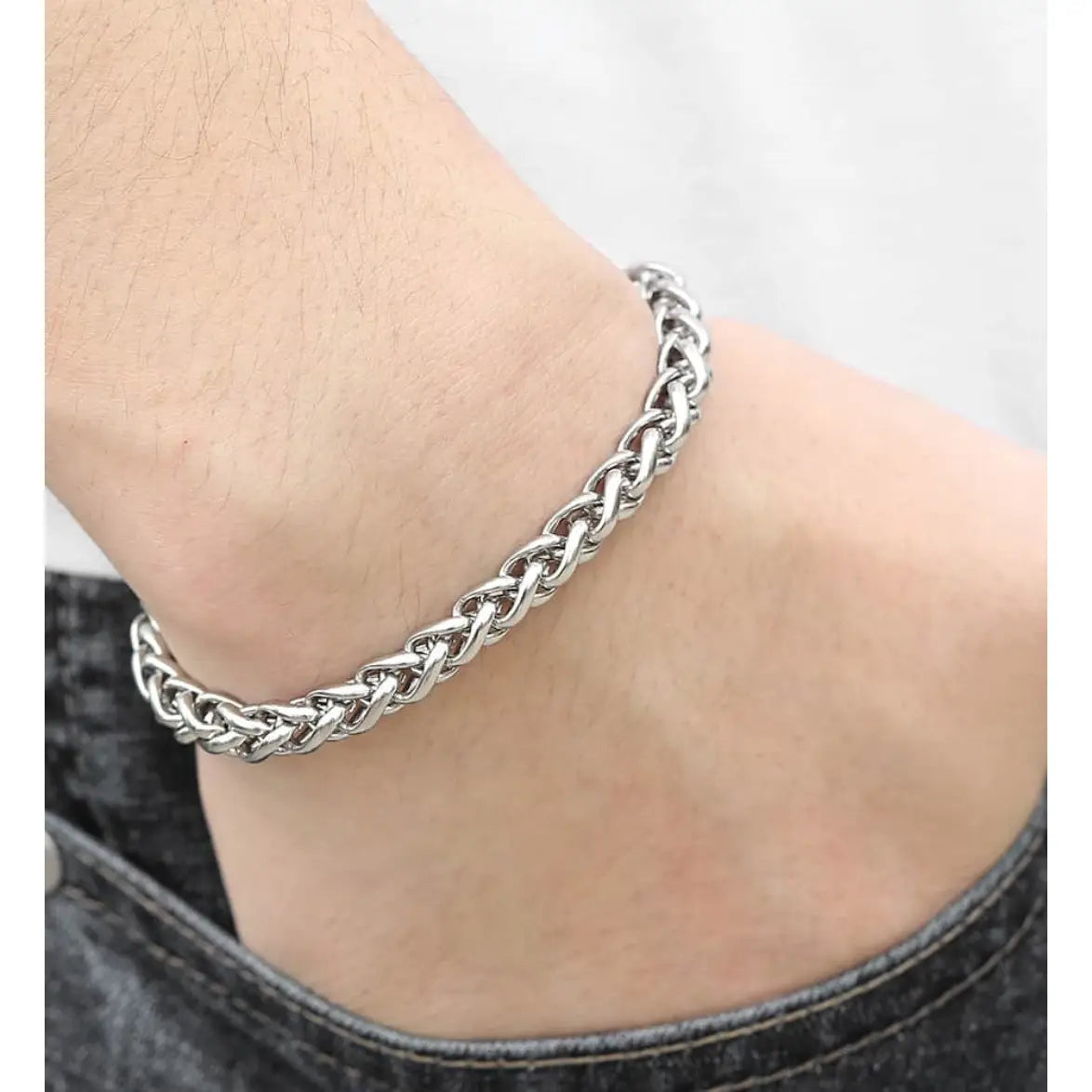 Men's 9mm Stainless Steel Wheat Chain Bracelet