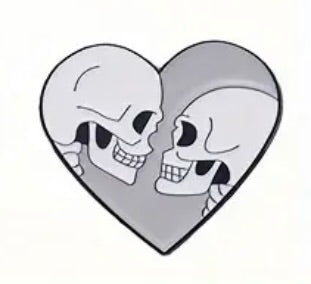 Heart shaped Pin - 2 Skulls