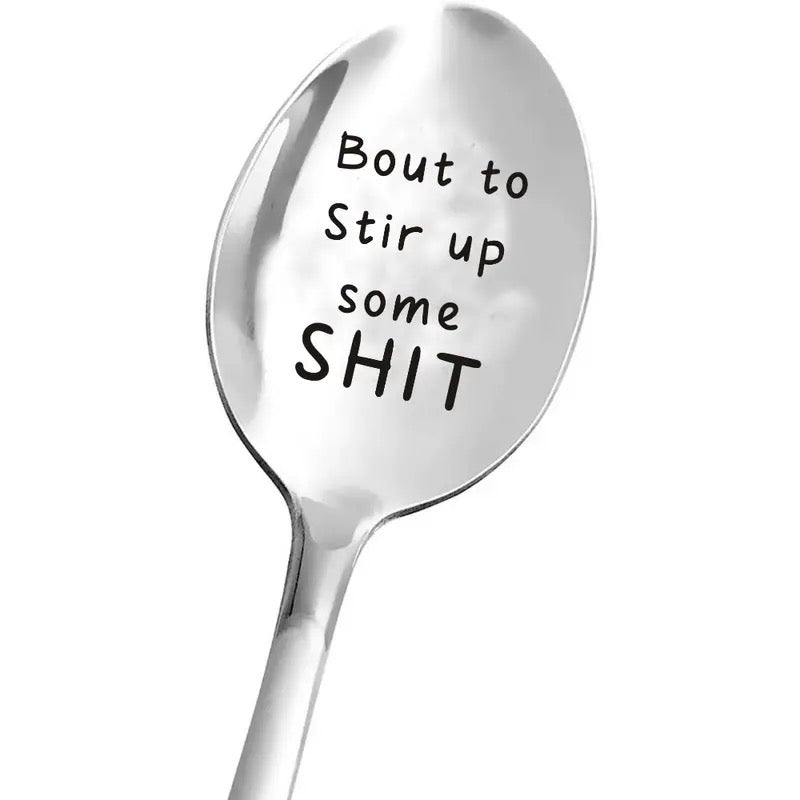 Metal tea spoon with saying