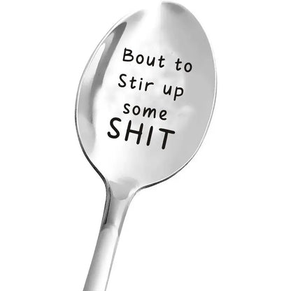 Metal tea spoon with saying