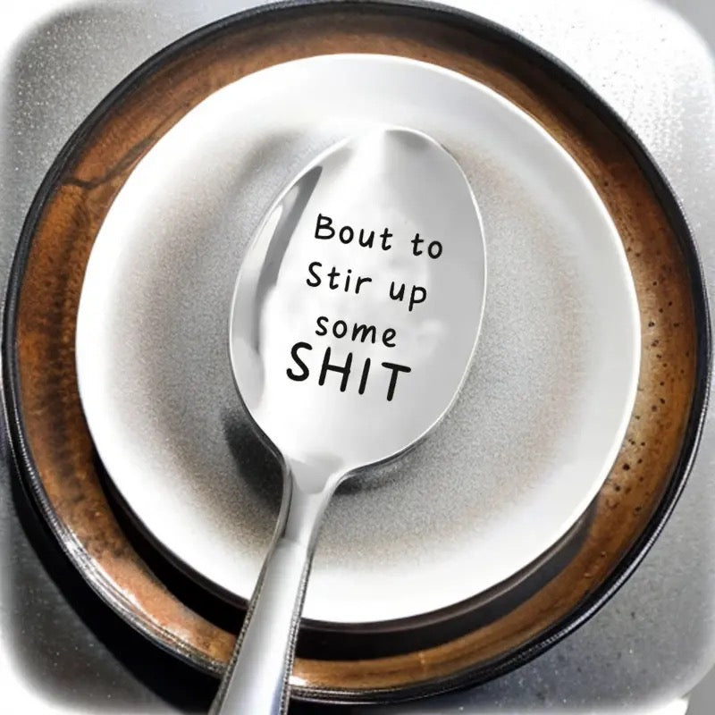 Metal tea spoon with saying