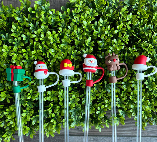 Christmas Straw Toppers Set of 6