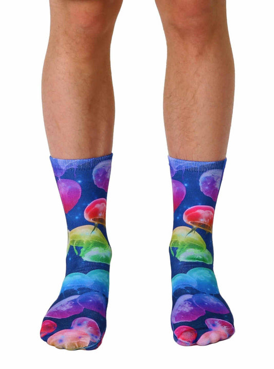 Novelty Graphic Crew Socks - Rainbow Jellyfish - Blue