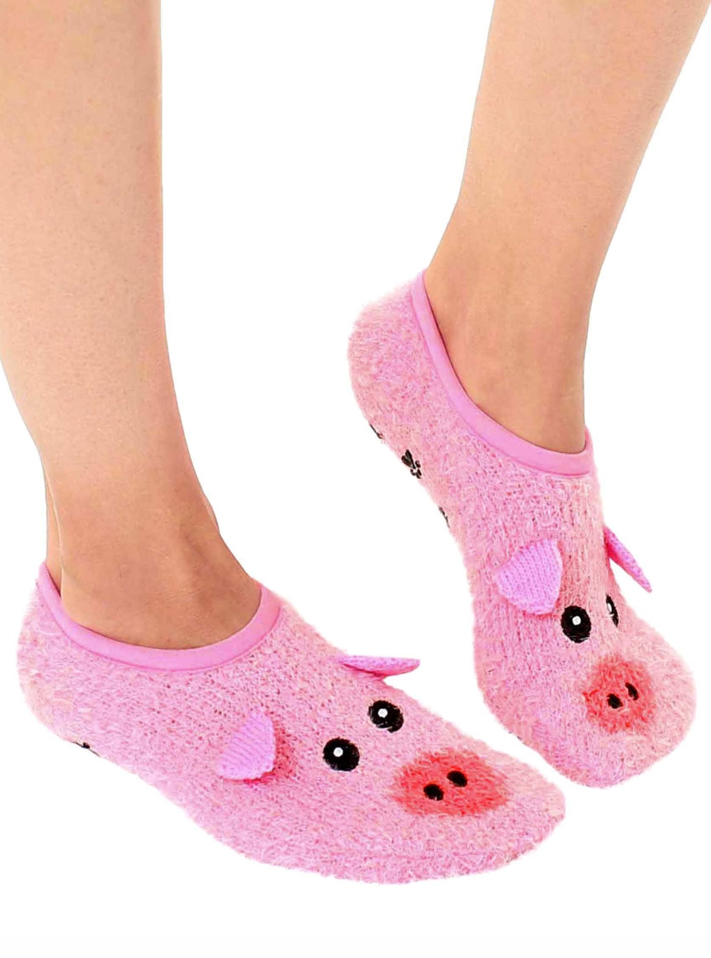 Fuzzy Slipper Socks w/ 3D Ears - Piggy - Pink