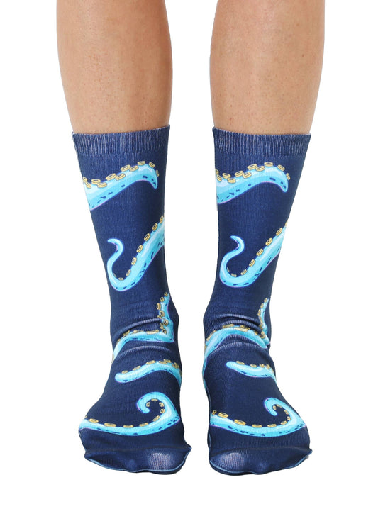 Novelty Graphic Crew Socks - Octopus Tentacles - Dark Blue