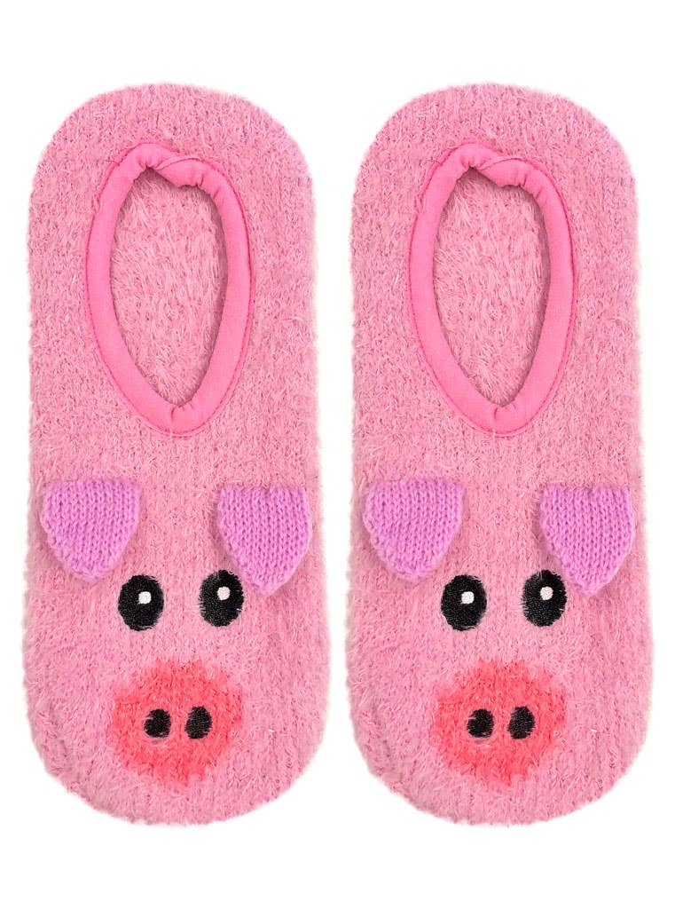 Fuzzy Slipper Socks w/ 3D Ears - Piggy - Pink